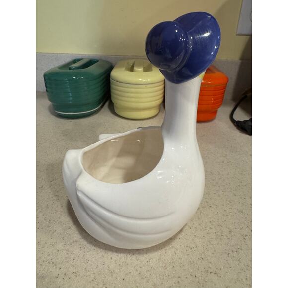 Planter FTDA Ceramic Goose Blue Hat & Yellow Bow Vintage 1986 7 Inches - Picture 4 of 8
